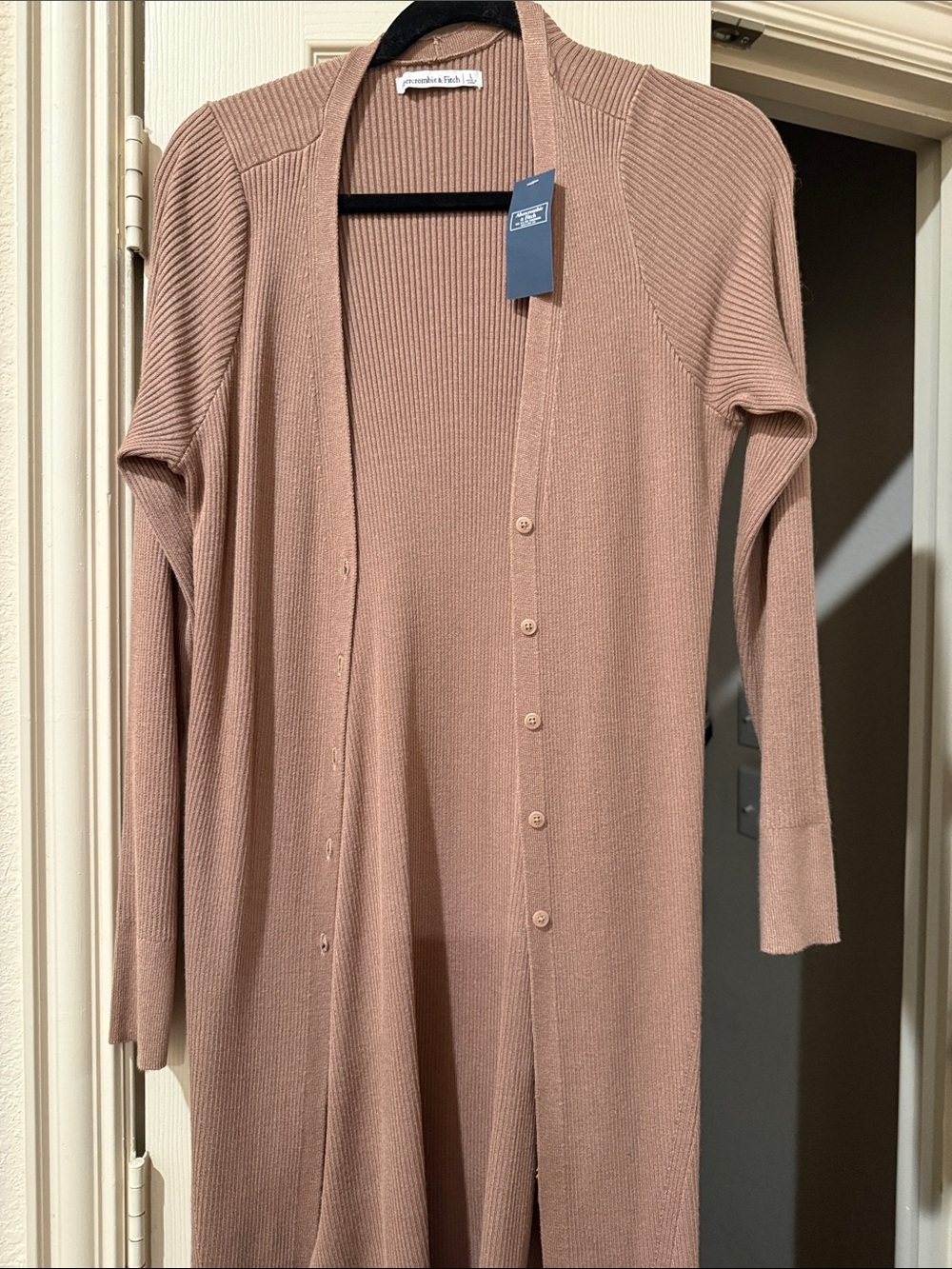 Abercrombie & Fitch Dusty Rose Long Ribbed Cardigan